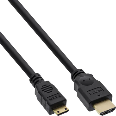 Produktbild von InLine High Speed HDMI Mini Kabel, Stecker A auf C, verg. Kont., schwarz, 5m, 5 m, HDMI Typ A (Standard), HDMI Type C (Mini), 10,2 Gbit/s, Schwarz