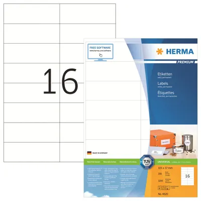 Produktbild von Etiketten Premium A4, weiß 105x37 mm Papier matt 3200 St.