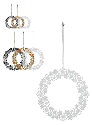 Produktbild von Metall-Dekokranz mit stilisierten Blüten zum Hängen, Durchmesser ca. 10-20 cm, Farbe: Weiß, Auswahl: D 10 cm