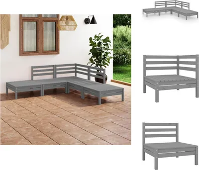 Produktbild von vidaXL 5-tlg. Garten-Lounge-Set Massivholz Kiefer Grau - Gartenmöbel-Sets