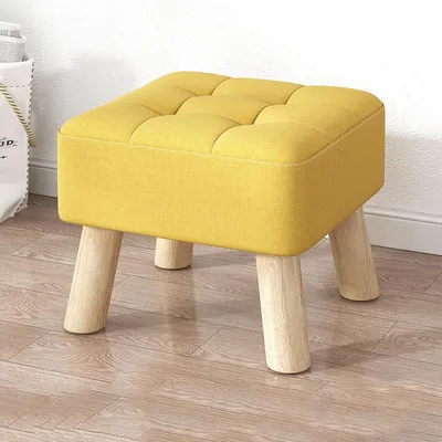 Obrázek produktu pro Lněný pouf do obývacího pokoje a ložnice, žlutý, 30 x 30 x 34 cm