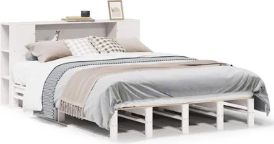Produktbild von vidaXL Massivholzbett mit Regal ohne Matratze Weiß 140x200 cm