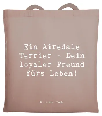 Produktbild von Mr. & Mrs. Panda Jutebeutel Spruch Airedale Terrier - Braun Pastell - Geschenk, Hunderasse, Wachhund, Shopping Tasche, Beutel, bedingungslose Liebe, Tote Bag, großer Hund
