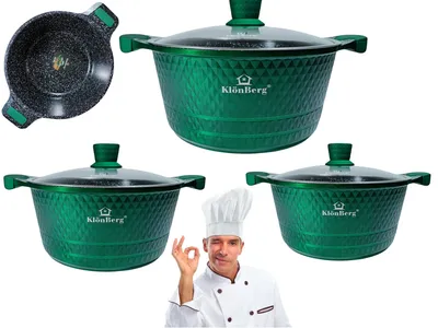 Immagine prodotto di set di 6 pentole rosse da 2,5/4,5/7L, con coperchio, induzione, per tutti i tipi di piano cottura Verde