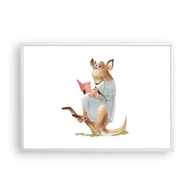 Produktbild von Gerahmtes Poster - Weißer Rahmen - Känguru Mama Kind - 100x70 cm - Wand Bild - Wanddeko - Wandbilder - Kunstposter - Wandposter - Bilderrahmen - Bilder - Kunstdruck - Wanddekoration - P2WAA100x70-4705