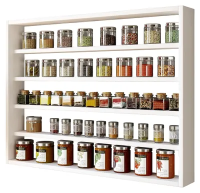 Produktbild von Hängendes Holzregal für die Küche | Maße ca. H. 60 x B. 80 x T. 10 cm | Regal mit fünf Fächern | Wandregal | Gewürzregal | Küchenmöbel