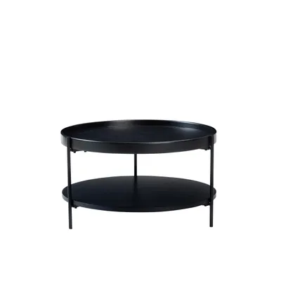 Produktbild von williamspace Moderner runder Couchtisch mit 2 Ebenen, MDF mit Echtholzfurnier, Schwarz