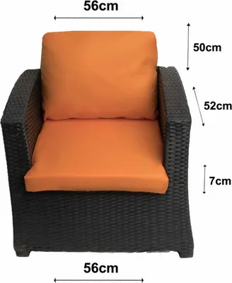 Obrázek produktu pro Polyratanový polštář na křeslo 1ks Oranžový-Sedák 56x52cm+56x50cm|Polštáře na zahradní nábytek, Ratanové polštáře na křesla Polštář na zahradní židle