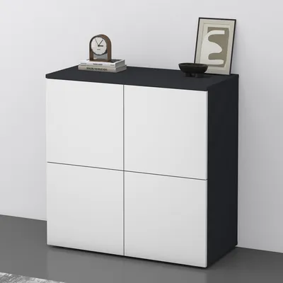 Immagine prodotto di doporro Mobile Organizzatore Credenza Buffet in Legno con 4 Ante Push-to-Open e Soft-Close per Soggiorno, Sala da Pranzo o Ingresso, 76x36,4x76 cm Antracite opaco e Bianco opaco Schrank04