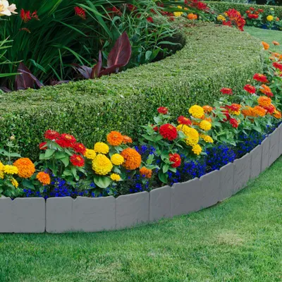 Produktbild von YZNAHRE 10 Stück Rasenkante Kunststoff 2,5m Beeteinfassung mit Bodennägel Steinoptik Beetumrandung Gartenpalisade für Garten Dekoration, Grau