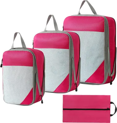 Produktbild von STILVORA Kofferorganizer 4-teilig, Reise-Organizer Set, wasserdichte Kompressions-Packwürfel für Koffer, Kleidung Aufbewahrungstaschen, platzsparend & praktisch, Rosenrot