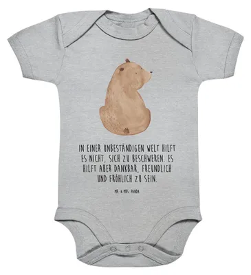Produktbild von Mr. & Mrs. Panda babykleidung body Bär Schulterblick 12. - 18. Monat - Heather Grey - Geschenk, Bärenliebe, Selbstachtung, Strampler, Motivation, Babystrampler, Bären