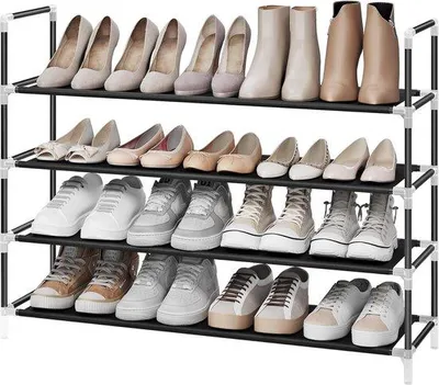 Image de Étagère à chaussures à 4 niveaux, noire, étroite et peu encombrante