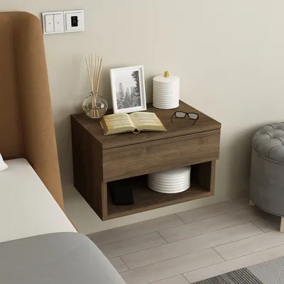 Produktbild von Skye Decor, Rıbes - Walnut, Nachttisch, Nussbaum, 100% Spanplatte, 44,6 x 31,6 x 29 cm