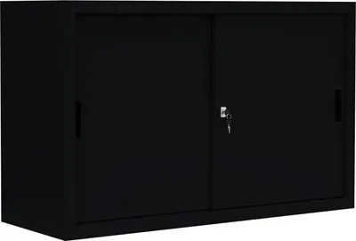 Produktbild von Schiebetürenschrank Aktenschrank Sideboard aus Stahl Schwarz 75x160x45cm 550139