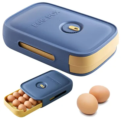 Produktbild von Eierbox Kühlschrank Eierbehälter Eier Organizer Schublade stapelbar 28x21x8 cm Grau Gelb