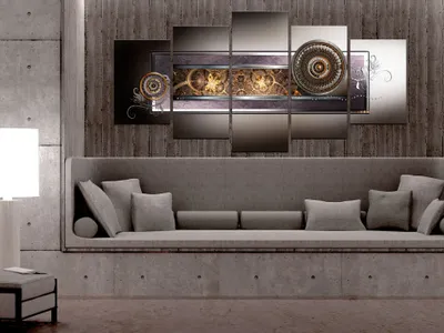 Produktbild von Akustikbild Abstrakt 200x100 cm Bilder Akustikschaum Hochleistungsschallabsorber Schallschutz Leinwand 5 tlg Wandbild Raumakustik Schalldämmung 020101-199