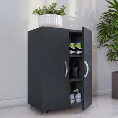 Produktbild von VCM Holz Schuhschrank | Maße: H. 74 x B. 49 x T. 30 cm | Allzweckschrank | 3 Fächer | 2 Drehtüren - Ulas