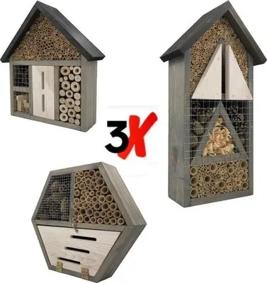Produktbild von GARDEN SPIRIT Insektenhotel Set 3-teilig – Bienenhotel & Insektenhotel aus Holz für Wildbienen und Nützlinge