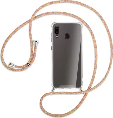 Produktbild von Handykette Backcover-Schutzhülle mit Band (Metall silberfarben) für Samsung Galaxy A20e - Rainbow