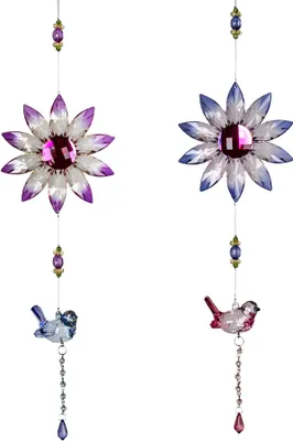 Produktbild von formano 2er Set Girlande Blume mit Vogel 30cm Fensterdeko Hänger Hängedekoration