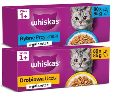 Zdjęcie produktu dla Whiskas Adult 160x85g Mokra Karma Dla Dorosłego Kota W Galaretce Drobiowa Uczta + Rybne Przysmaki