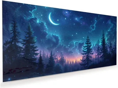 Produktbild von Glasbild 80x40cm in XXL für Wohnzimmer, Schlafzimmer Motiv Nachthimmel Wald