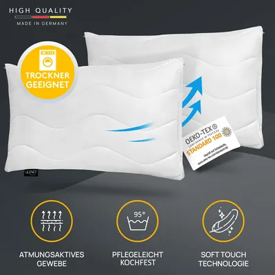 Produktbild von LILENO HOME Kopfkissen 40x60 cm [4er Set] als Kissen-Füllung - Bett oder Deko Kissen mit Reißverschluss zum Anpassen - Waschbar bis 95° - Sofa-Kissen & Zierkissen für Couch / Bett