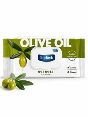 Produktbild von DeepFresh Feuchte Reinigungstücher Olive Oil – 120 Stück, mit Klappdeckel, pH-hautneutral & alkoholfrei