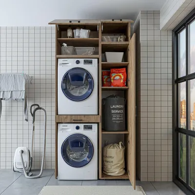 Produktbild von Roomart Waschmaschinenschrank, Trockner auf Waschmaschine - 112 cm breit - In 3 Farben