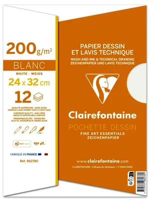 Obrázek produktu pro Clairefontaine 96257C, Umělecký papír, 200 g/m², 12 listy