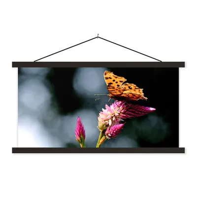 Produktbild von MuchoWow® Textilposter Schmetterling - Blumen - Insekten 90x45 cm mit schwarzem Rahmen - Klemmleisten