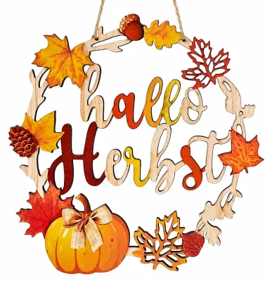 Holz-Herbstkranz „Hello Autumn“ 21,5×15 cm, Türdeko