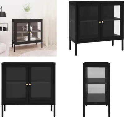 Obrázok produktu pre vidaXL Príborník čierny 70x35x70 cm oceľ a sklo - Príborník - Príborníky - Regály - Regály