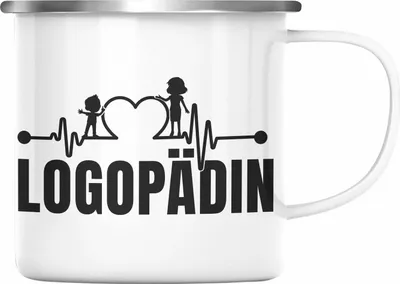 Produktbild von Trendation - Logopädin Herzschlag Emaille Tasse Geschenk Logopädie Logopäde (Silber)