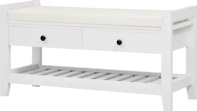 Produktbild von AIORBER Schuhbank mit Sitzfläche und Stauraum, Sitzbank mit Polster, Schuhregal mit Schubladen, Aufbewahrung Flur, 101x35x50cm, Weiß