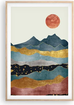Produktbild von Gerahmtes Poster - Rahmen in heller Eiche - Osten Sonne Berge - 61x91,5 cm - Wand Bild - Wanddeko - Wandbilder - Kunstposter - Wandposter - Bilderrahmen - Bilder - Kunstdruck - P2NPA61x91-5182