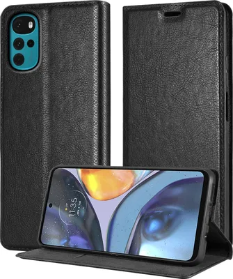 Obrázok produktu pre Cadorabo kryt pre Motorola MOTO G22 v NIGHT BLACK ochrannom puzdre s magnetickým zatváraním, funkciou stojana a otvorom na kartu flipové puzdro kryt puzdro na mobilný telefón s chlopňou puzdro typu kniha