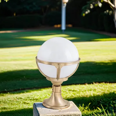 Produktbild von Stehlampe außen Weiß IP43 E27 38 cm Messing Vintage Wegeleuchte Haus Terrasse