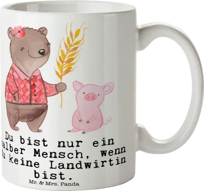 Produktbild von Mr. & Mrs. Panda Kaffeebecher Landwirtin Herz - Weiß - Geschenk, Witzig, Bauernhof, Tierwirtin, Teetasse, Lustig, Spruch, Dekotasse, Kaffeetasse, Tasse, Geschenktasse