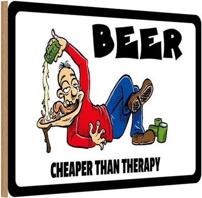 Produktbild von vianmo Holzschild 12x18 cm Alkohol Beer cheaper than therapy Bier