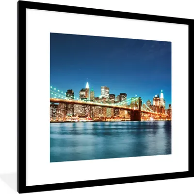 Produktbild von MuchoWow® Gerahmtes Poster New York - Brücke - Architektur - Brooklyn - Licht 40x40 cm - Poster mit Schwarzem Bilderrahmen Wandposter Rahmen Foto Bilder - Poster - Plakat im Rahmen