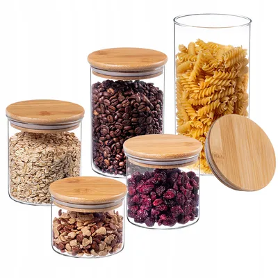 Produktbild von KADAX Glasbehälter mit Bambusdeckel, Spülmaschinenfeste Vorratsgläser, Luft-dichte Vorratsdosen (5er-Set)