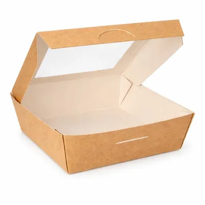 Produktbild von RyanPack Menübox mit Sichtfenster aus Kraftpapier 700 ml Braun – 200 Stück (4 x 50)