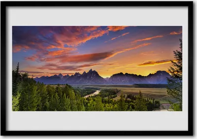 Produktbild von Bild 100x70 MDF-Rahmen Wandkunst Sun Mountain Forest Nature