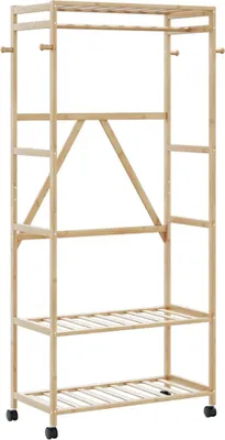 Obrázok produktu pre vešiak na šaty s policami a kolieskami 90x40x179,5 cm bambus