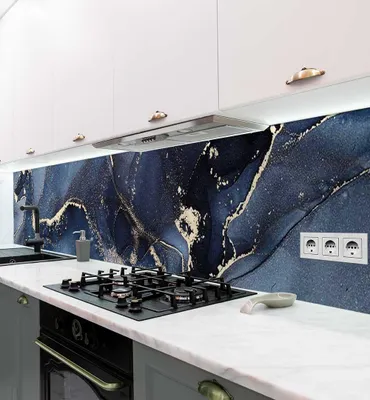 Produktbild von Küchenrückwand selbstklebend Marmor dunkelblau gold Spritzschutz Folie 340 x 60cm