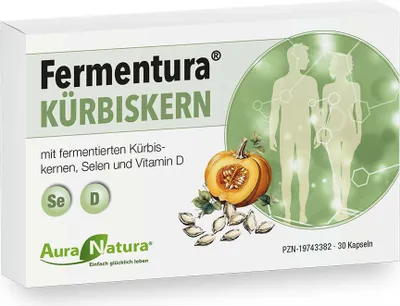Produktbild von Fermentura Kürbiskern Kapseln – Fermentierter Kürbiskernextrakt mit Selen & Vitamin D3 – zur Unterstützung der Blasengesundheit & Harnwege – vegetarisch | 30 Kapseln, 1 Monat Vorrat