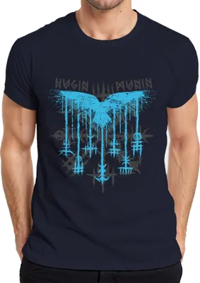 Produktbild von Hugin und Munin Odin Wikinger Mythologie Nordisch Raben Runen Herren T-Shirt, Navy, XXL