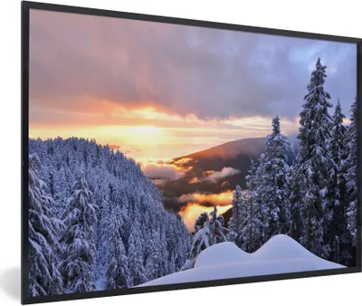 Produktbild von MuchoWow® Gerahmtes Poster Sonnenuntergang über dem nordamerikanischen Grouse Mountain in Kanada 90x60 cm - Poster mit Schwarzem Bilderrahmen Wandposter Rahmen Foto Bilder - Fotorahmen - Foto-Plakat